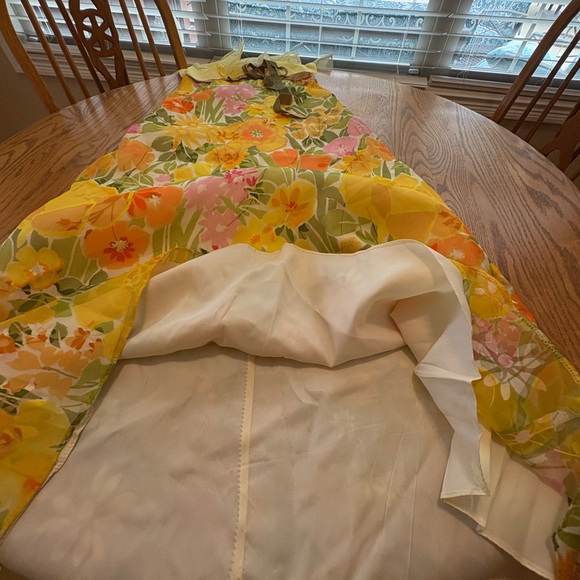 Montgomery Ward Vintage 60’s Yellow Floral Organza Maxi Dress Flouncy S Msrmnts - Picture 5 of 12